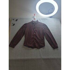 Step Up Shirt Womens Multicolor Plaid Puff Sleeve Streetwear Casual Button Up